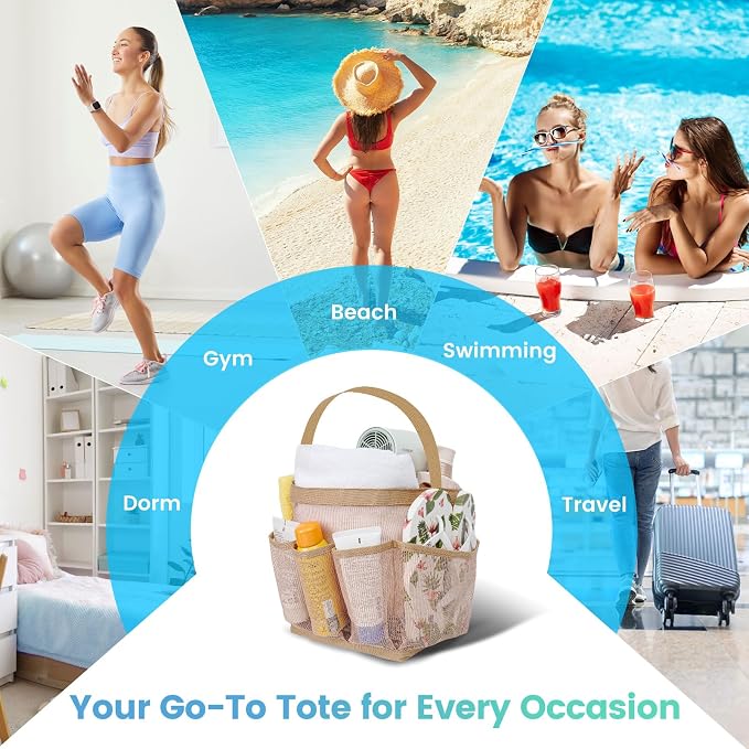 Shower Caddy for College Dorm Room Essentials for Girls with 9 Pockets,Large-Capacity Shower Basket,Quick Dry Toiletry Tote Bag for Women,Outdoor Gym,Travel,Swim,Beach Camping Essentials-Brown - Image 6