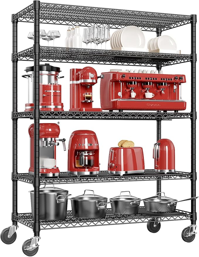 IZEUK Garage Shelving Wide Storage Shelves 5 Tier Metal Shelves 4000 LBS Heavy Duty Adjustable Utility Shelf Rack Black 23.6" D x 53.1" W x 73.6" H by IZEUK