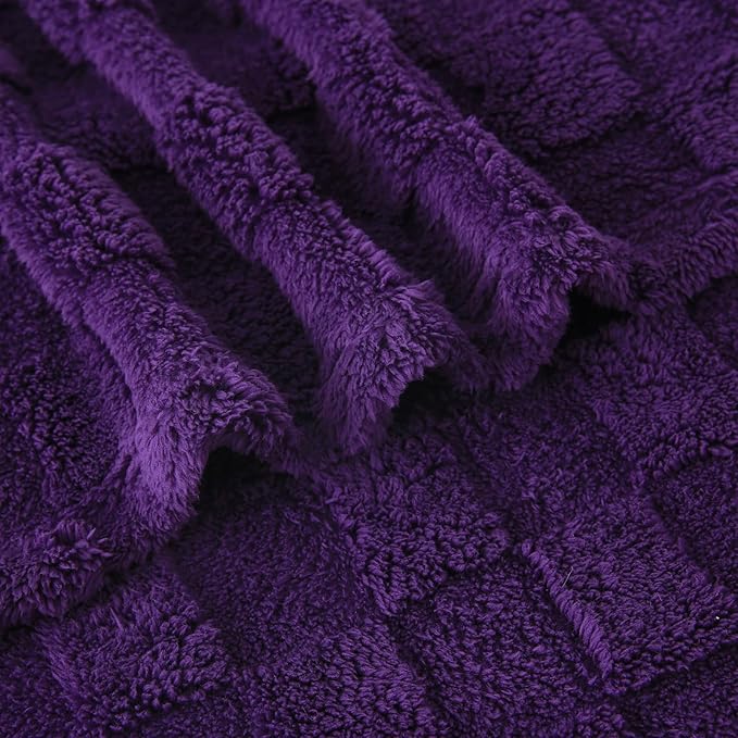 Deep Purple Fleece Throw Blanket 90”×90” for Couch Sofa Bed,Super Soft Cozy Plush Microfiber Flannel Blanket with 3D Checkered Design Lightweight for Adults,Woman,Girls