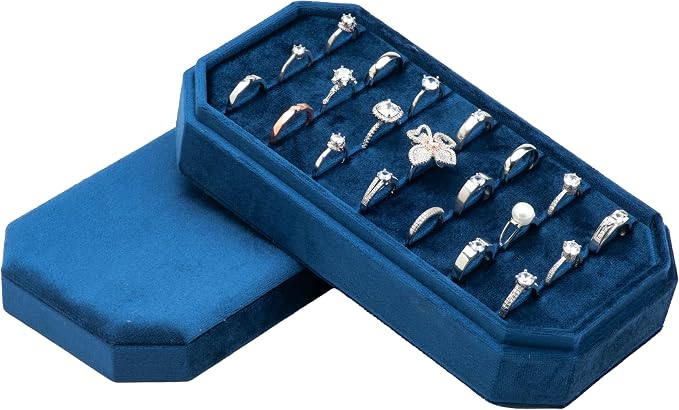 Velvet Ring Organizer Display Tray Jewelry Box Earring Holder Case for Wedding Birthday Christmas Day (Dark Blue) - Image 2