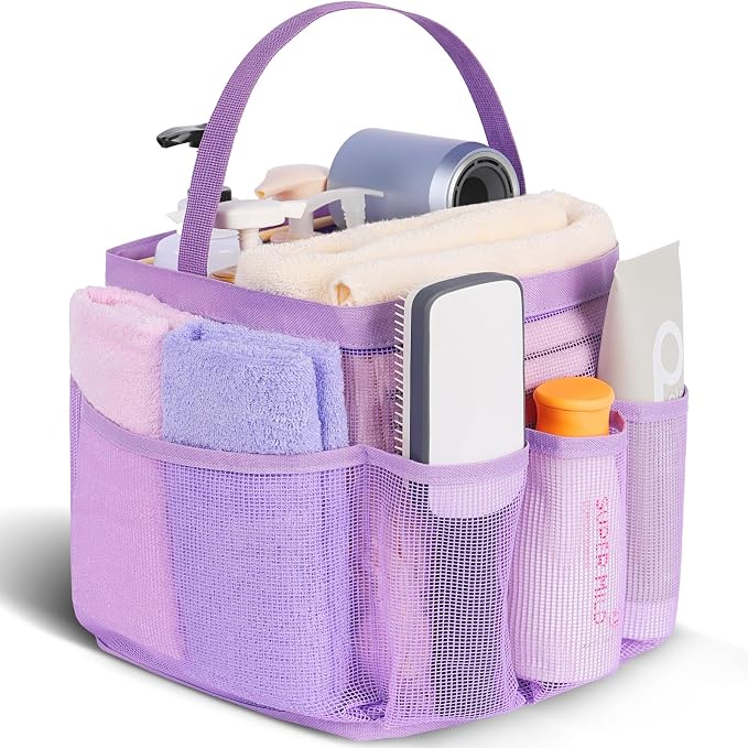 EUDELE Mesh Shower Caddy Portable for College Dorm Room Essentials,Portable Shower Caddy Dorm with 8-Pocket Large Capacity, Shower Bag for Beach, Swimming, Gym, Travel essentials, Purple by EUDELE