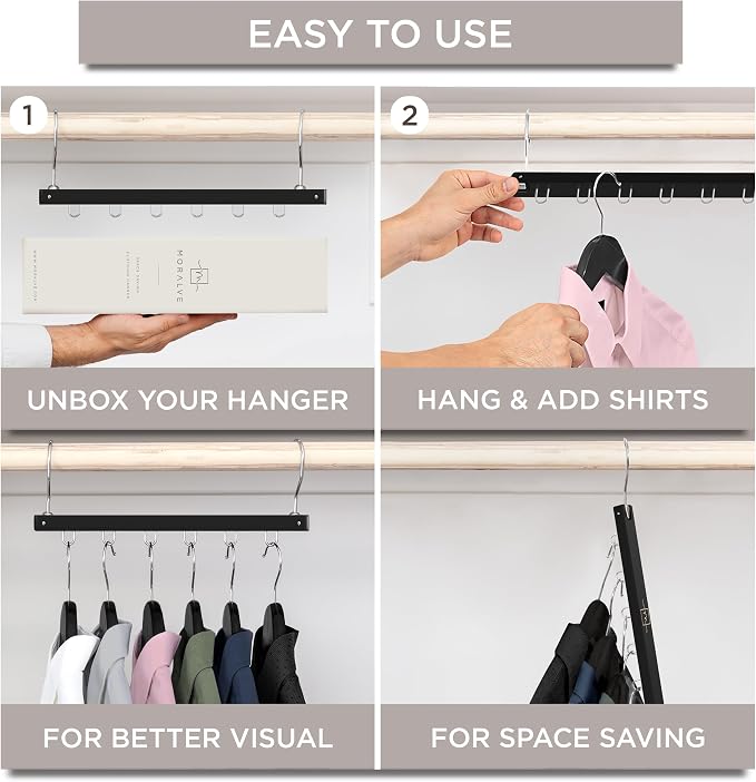 MORALVE Space Saving Hangers for Closet – 4 Pack European Beechwood 6-Tier Shirt Organizer with 360° Swivel Hook – Collapsible Clothes Hanger for Closet Organization (Hangers Not Included) - Image 7