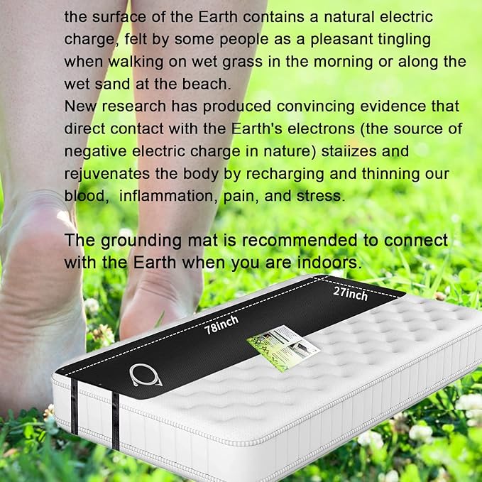 Grounding Mat for Bed, Grounding Mattress Cover Pad for Improve Sleep, Conductive Carbon Leatherette Earth Mat Grounding Pad (27 * 78inch)