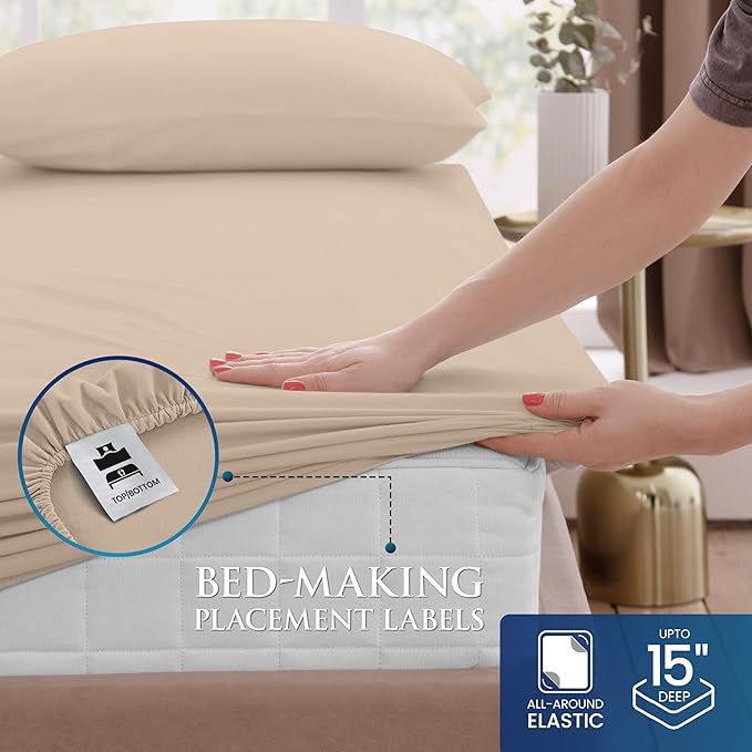 Utopia Bedding Twin Size 3 Piece Sheet Set - Brushed Microfiber - Soft Bed Sheets for Twin Size Bed Set - Includes 1 Fitted, 1 Flat, & 1 Pillow Case - Deep Pocket (Beige)