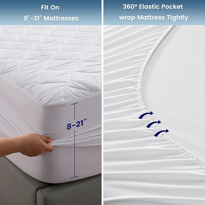 SLEEP ZONE Waterproof Mattress Protector Pad Twin Machine Washable, Breathable Mattress Topper with Deep Pockets, All-Season Use, Hotel Quality (Twin, White)