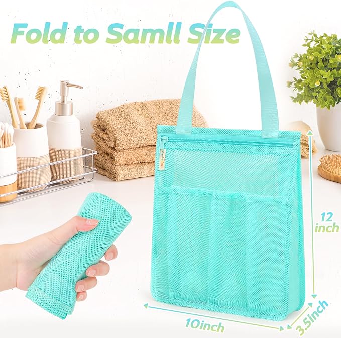 famichan Mesh Shower Caddy Portable, Gym Travel Camp Dorm Room Essentials for College Student Boy Girl, Bathroom Shower Bag - Blue - Image 6
