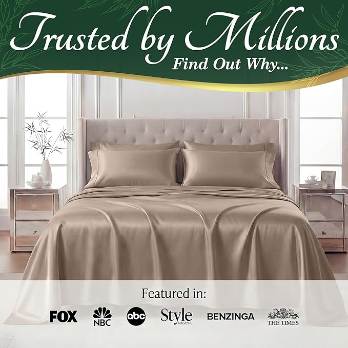 DECOLURE 100% Viscose Derived from Bamboo Sheets King Size - Luxury 6 Pc Naturally Cooling Sheets, Ultra Soft Bed Set - Deep 17" Pockets, Durable Double Stitching, Oeko Tex Standard (Taupe)