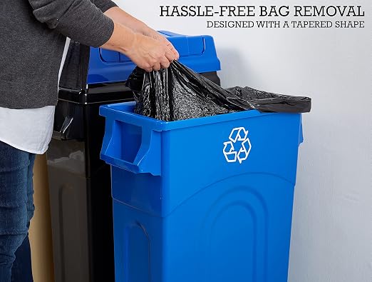 United Solutions 23 Gallon Highboy Plastic Recycling Bin Kitchen Trash Can with Lid, Pass Through Handles, and Dustpan Edge, Blue - Image 5