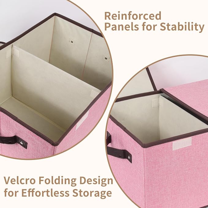 Foldable Fabric Storage Box, 16.5 x 11.8 x 9.8 inches (L x W x H), with Double-Lid & Dividers, Large Organizer for Home, Closet, Office(Pink, 4 Packs) - Image 3