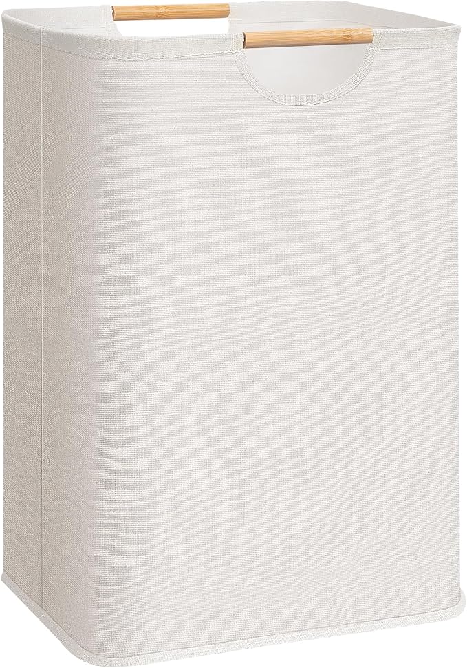 STORAGE MANIAC Large Laundry Hamper, 80L (21.1 Gal) Collapsible Laundry Basket with Bamboo Handles, Freestanding Waterproof Clothes Hamper for Laundry Room, Bedroom, Dorm, Towels, Toys, Beige by STORAGEMANIAC