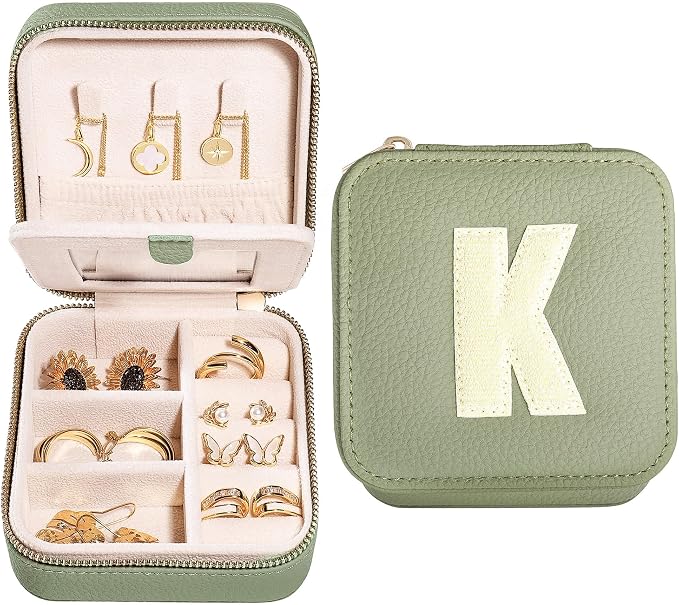 S.Leaf Initial Travel Jewelry Case - Portable Jewelry Box for Women - Small, Gift Boxes - Organizer Box - Letter K by SLeaf