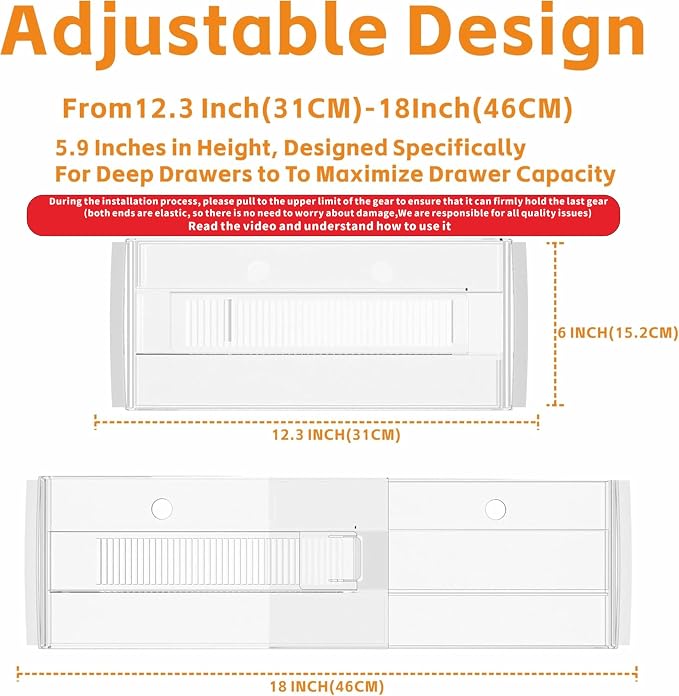 Yieach 8 Pack 6 Inch Tall Acrylic Drawer Divider for Clothes-Expandable from 12.3-18''-Adjustable Dresser Deep Drawer Dividers for Baby Clothing,Underwear,Clear in Drawer Separators for Kitchen,Office - Image 3