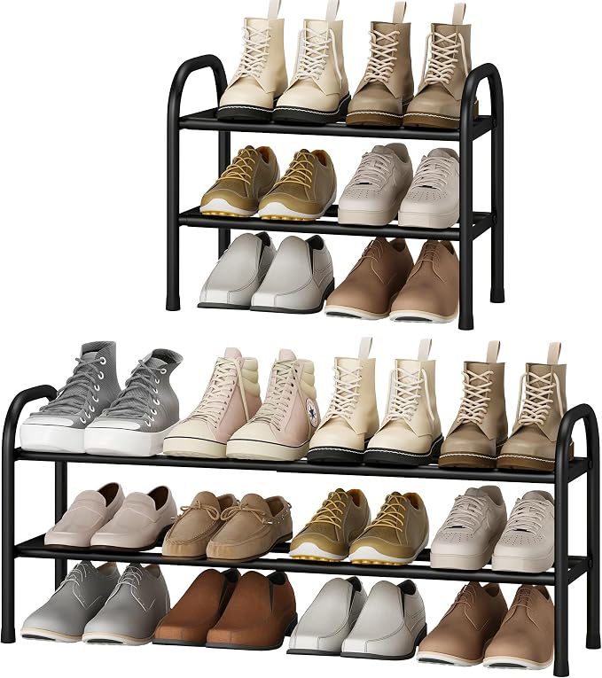STO STO Expandable Shoe Rack, 2-Tier Metal Small Shoe Rack for Closet, Up to 12 Pairs Adjustable Shoe Rack Storage for Front Door Entrance, Free Standing Shoe Rack Organizer for Entryway, Black by STOSTO