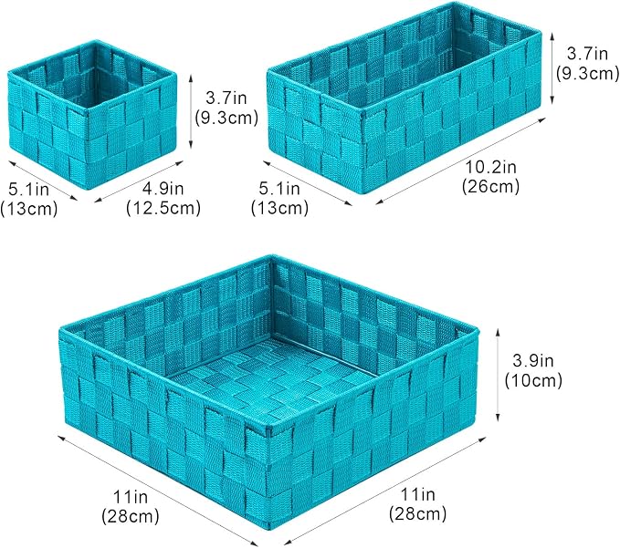 Posprica Woven Storage Baskets for Organizing, Small Black Baskets Cube Bin Container Tote Organizer Divider for Drawer, Closet, Shelf, Dresser, Set of 4(Aqua) - Image 2
