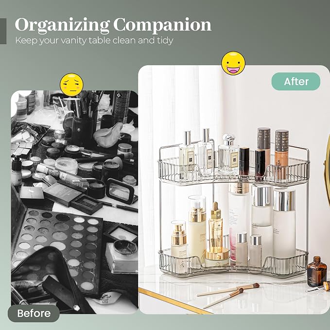 Aveniee Corner Bathroom Counter Organizer, Bathroom Countertop Shelf Makeup Organizer for Vanity Perfume Tray for Corner Storage (2 Tiers, Grey) - Image 5
