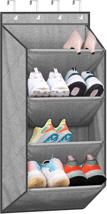 SLEEPING LAMB Over the Door Shoe Organizer for Closet, Short Hanging Shoe Rack with Large Deep Pockets, Narrow Door Sneaker Storage for Boots in RV, Dorm, Grey by SLEEPINGLAMB