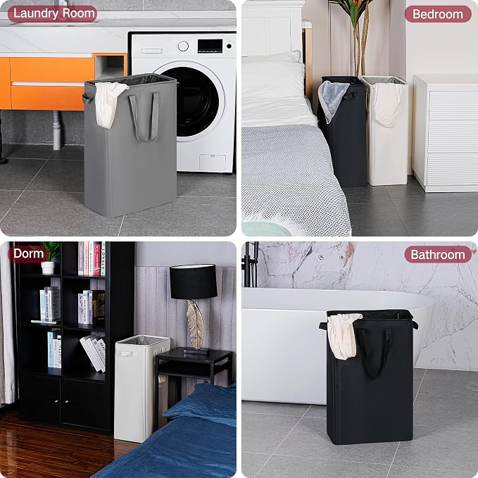 efluky Slim Laundry Basket, Narrow Laundry Hamper with Handles, Collapsible Dirty Clothes Hamper, Tall Laundry Bin for Laundry Room, Dorm and Bedroom, 19.8 Gallon (75L) Grey (Pack of 2) - Image 6