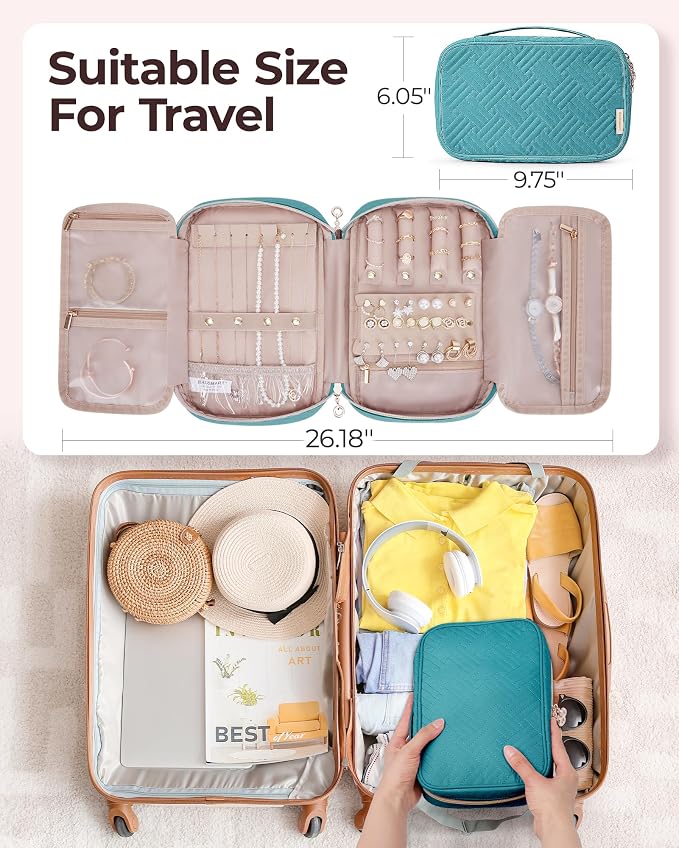BAGSMART Travel Jewelry Case, Jewelry Organizer for Women Zipper Rings Holder Storage Pouch for Rolls Necklaces,Stud Earrings,Bracelets,Teal - Image 5