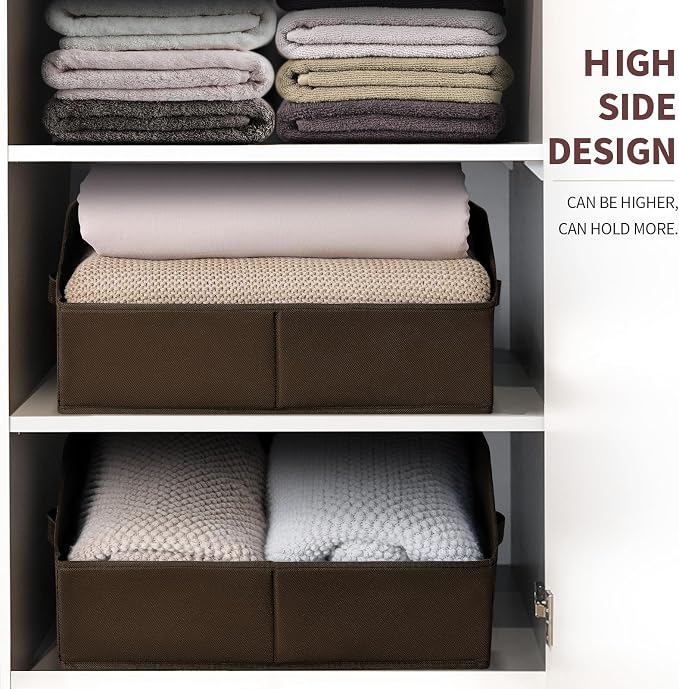 Homsorout Closet Baskets for Shelves Trapezoid - Decorative Storage Baskets with Handle, Closet Bins for Organization, Shelf Storage Bins for Clothes, Books, Home, Office, 3 Pack, Brown - Image 4