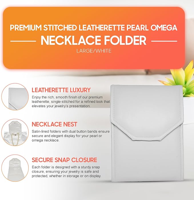 Novel Box Necklace Display Pearl Folder 8x6 inch Large Travel Jewelry Case - Wedding Jewelry Storage Holder with Smooth Finish - Jewelry Organizer Necklace Box - White/White Stitched - Image 7