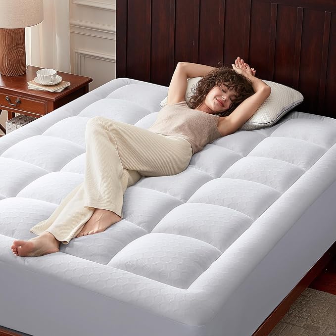Anluoer Memory Foam Mattress Topper California King for Back Pain,Down Alternative Pillow Top Mattress Topper,Thick Mattress Pad with 8-21" Deep Pocket, 72x84 Inches,White