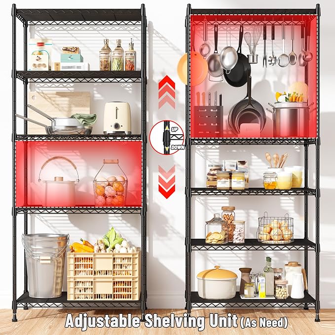 Romorgniz 5-Tier Shelf 1010LBS Storage Shelves Adjustable Wire Shelving Metal Shelving Unit Storage Rack for Kitchen Pantry Closet Laundry School Commercial 59.4" Hx21.5 W x13.6 D - Image 8