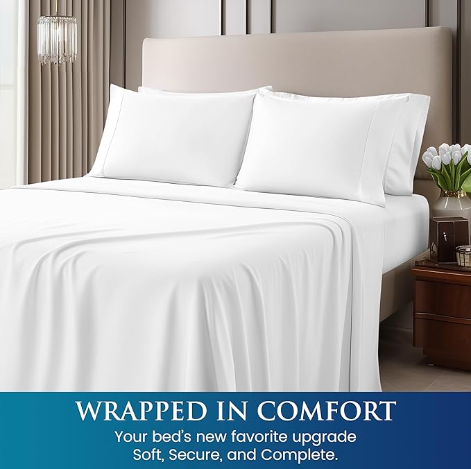 Utopia Bedding King Size 4 Piece Sheet Set - Brushed Microfiber - Soft Bed Sheets for King Size Bed - Includes 1 Fitted, 1 Flat, & 2 Pillow Cases - Deep Pocket (White)