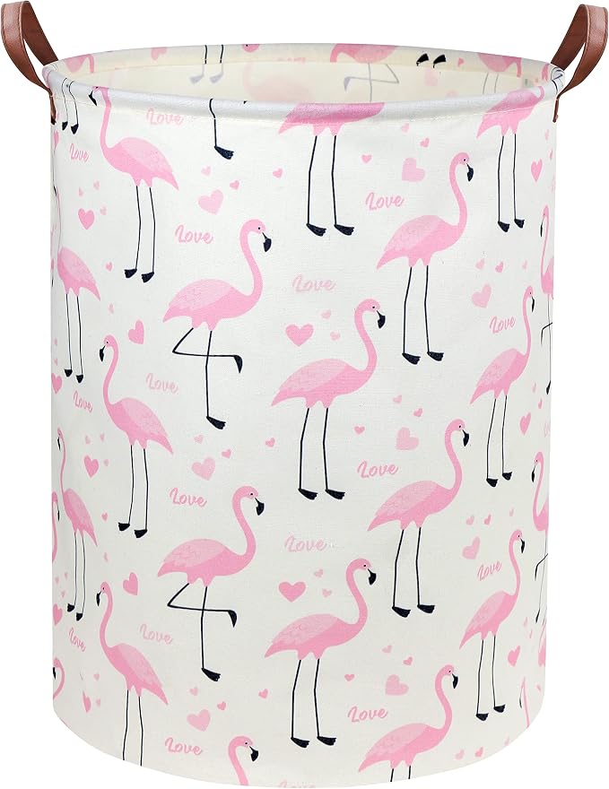 Flamingo Pink Laundry Hamper Baby Girl Laundry Basket Kids Toy Storage Bins Nursery Hamper for Girls Room Decor Bedroom Bathroom Gift Basket(Love Flamingo) by DDBASKET
