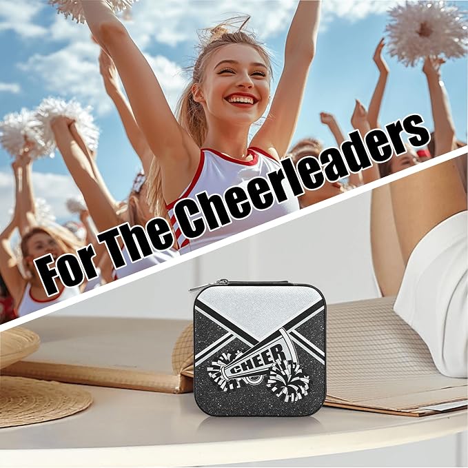 Cheerleader Jewelry Case, Mini Travel Box for Women, Cheer Team Gifts for Girls (Silver) - Image 4