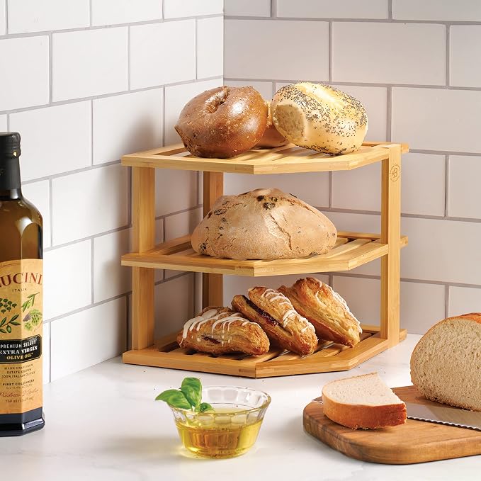 2-Pack Plate Organizer for Cabinet - Bamboo Corner Shelf for Kitchen or Bathroom Storage, Space-Saving Rack for Dishes, Countertop, Cabinet, Pantry - Organization & Housewarming Gift - Image 2