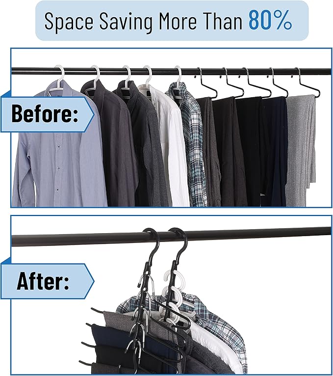 Mr. Pen- Space Saving Hangers for Clothes, 16 pcs, Black, Plastic Multi Clothes Hangers Space Saving, 5 Slots, 360° Rotating Hooks - Image 6