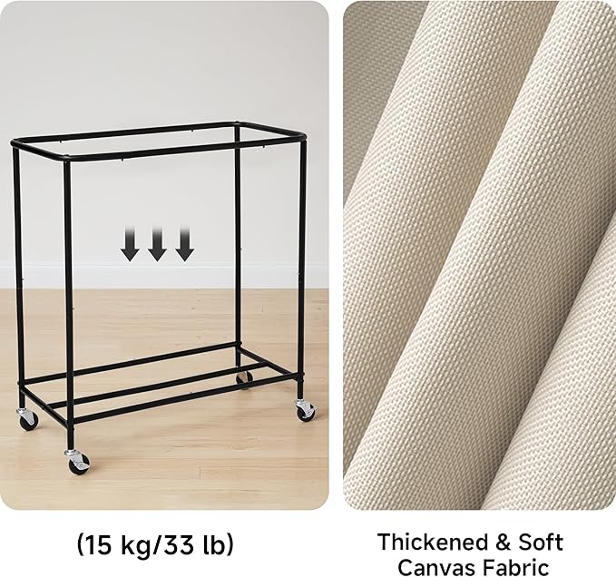StorageWorks 3 Section Laundry Hamper, Rolling Laundry Cart with Wheels and Handles, Laundry Room Double Sorter for Organizer and Storage, 31.7 Gal(120L), Beige - Image 5