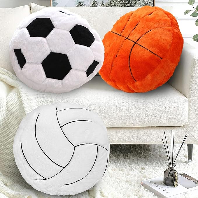 Volleyball Pillow Plush 2 Pack, Soft Fluffy Round Volleyball Shaped Throw Pillows for Kids Room, Sofa & Bed Decor, Seat Cushion Alternative for Gaming & Sports Room 15.7 Inch