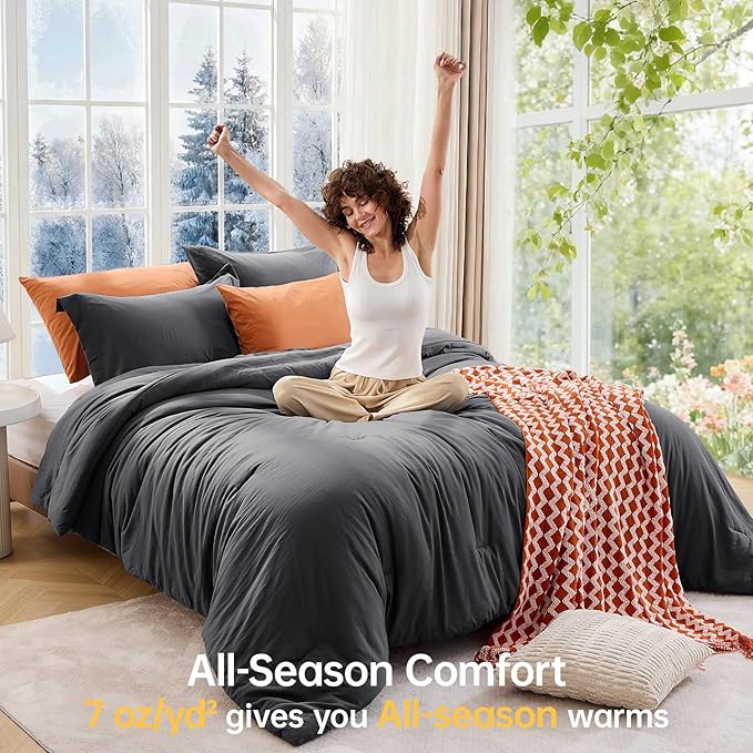 MUXHOMO Full Comforter Sets, All Season Ultra Soft Down Alternative Bedding - 3 Piece Lightweight Bed Set Includes 1 Comforter (82"x86") and 2 Pillow Shams (20"x26"), Dark Grey