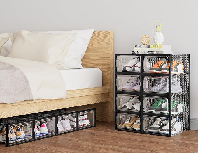 HOMIDEC Shoe Storage, 12 Pack Shoe Organizer for Closet, Shoe Boxes Clear Plastic Stackable Shoe Containers with Lids for Size 10 - Image 8