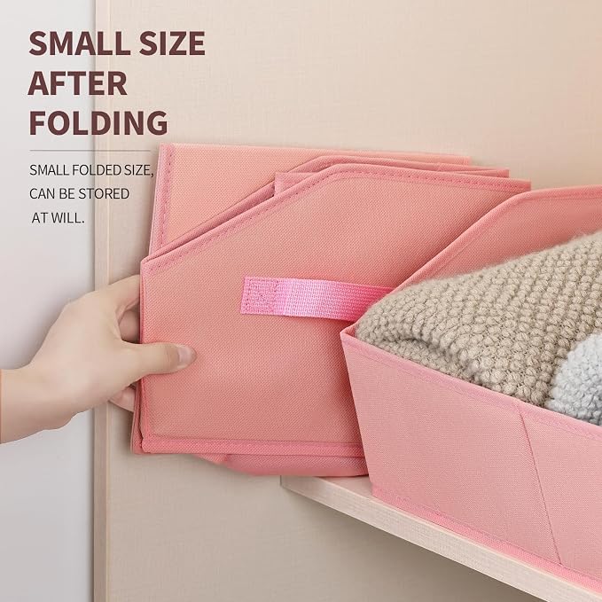 Homsorout Closet Baskets for Shelves Trapezoid - Decorative Storage Baskets with Handle, Closet Bins for Organization, Shelf Storage Bins for Clothes, Books, Home, Office, 6 Pack, Pink - Image 6