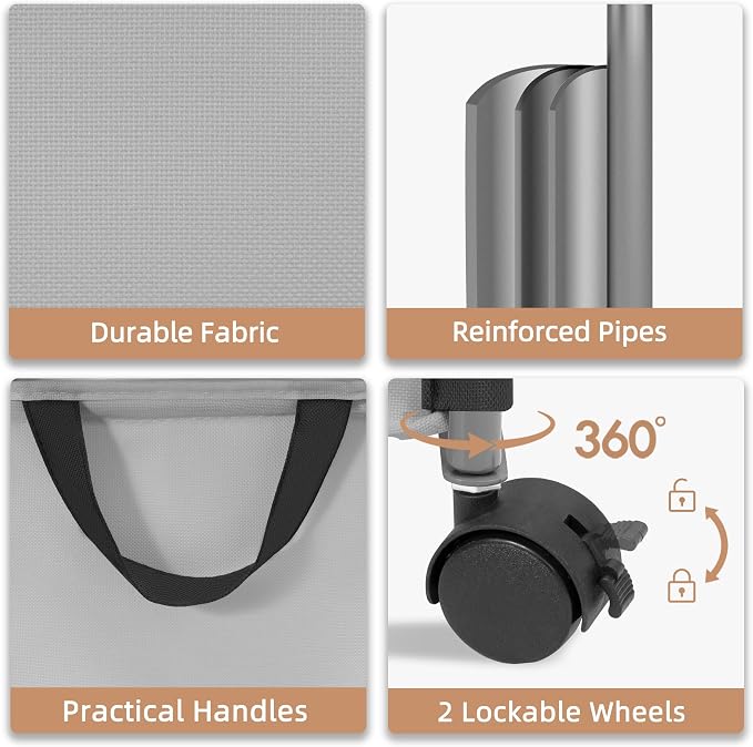 STORAGE MANIAC Rolling Laundry Hamper with Lid, 23.7 Gal (90 L) Large Tall Laundry Basket with Wheels & Handles, Aesthetic Dirty Clothes Hamper for Small Space, Dorm, Apartment, College, Gray - Image 5