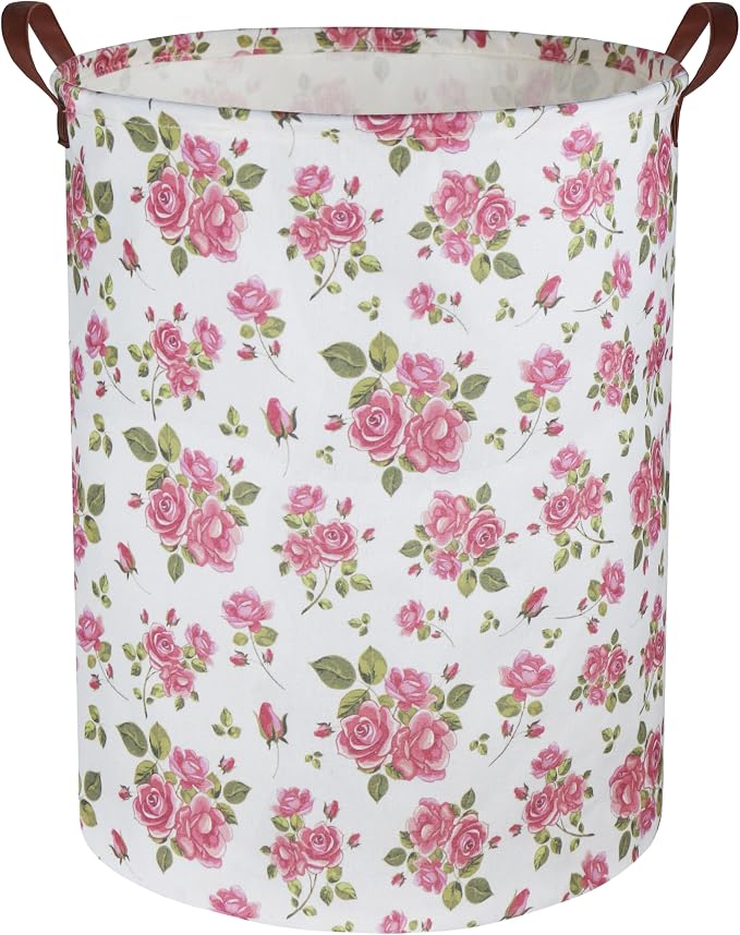 HIYAGON Roses Pink Laundry Basket Baby Girls Laundry Hamper Kids Toy Storage Bins Organizer Gift Basket Pink Rose Bedroom Decor Bathroom(Pink Rose) by HIYAGON