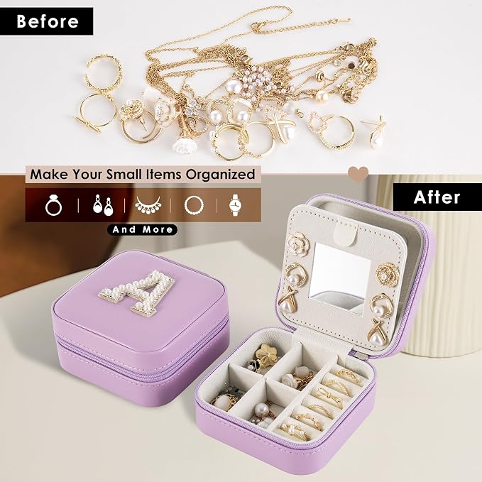 Travel Jewelry Case, Small Jewelry Box Organizer with Personalized Initials, Gifts for Girl Women, Wife Girlfriend Daughter Niece, Bridesmaid Gifts, Birthday - Image 5