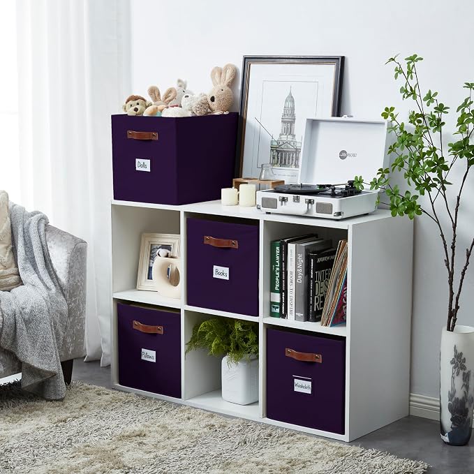 DECOMOMO Storage Baskets, 13x15x13 Storage Cube Bins with Labels for Organizing Shelves Kallax (Kallax / 4pcs, Deep Violet) - Image 2