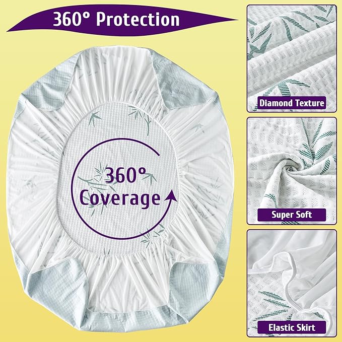 King Size Waterproof Mattress Protector, Breathable and Cooling Kingen Mattress Pad Cover, Fitted Sheets Style, 6-18 inches Deep Pockets
