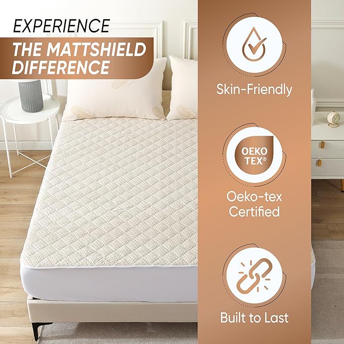 Luxury Quilted Organic Cotton Mattress Protector King Size - Premium 380 GSM Waterproof & Breathable Pad - Deep Pocket Fitted Cover - Soft & Silent Protection