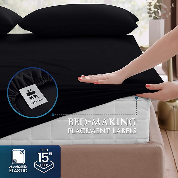 Utopia Bedding Queen Size 4 Piece Sheet Set - Brushed Microfiber - Soft Bed Sheets for Queen Size Bed Set - Includes 1 Fitted, 1 Flat, & 2 Pillow Cases - Deep Pocket (Black)