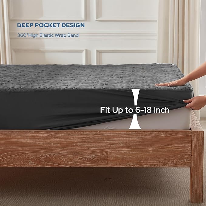 2 Pack Waterproof Mattress Protector, King Size Mattress Pad with Deep Pocket 6"-18" Depth, Soft Noiseless Dirt-Proof Bed Mattress Cover Washable for Home, Bedroom, Hotel (Gray)