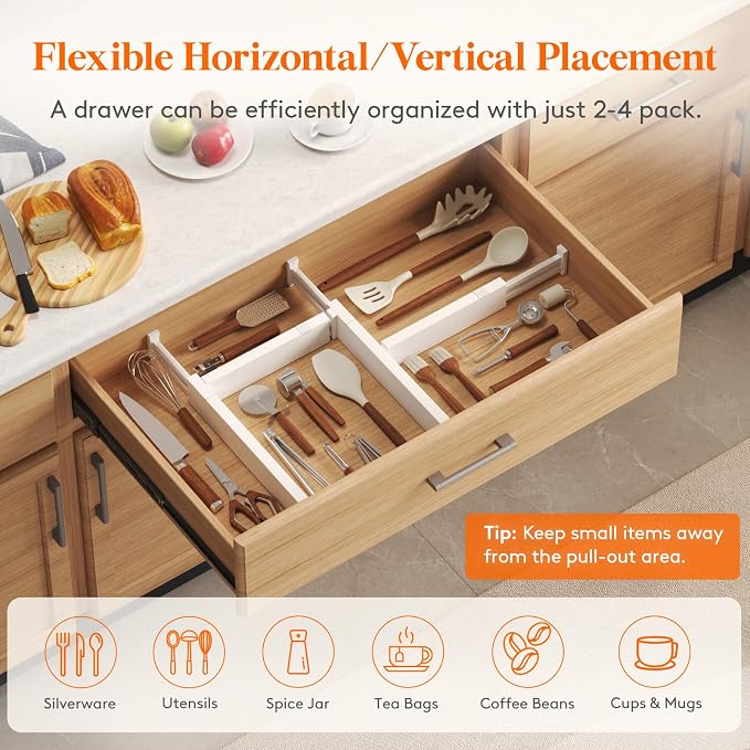 Lifewit 5 Pack 2.36" High Drawer Dividers 28-43.5cm/11-17" Adjustable Drawer Organizer for Clothes/Utensils, Expandable Drawer Separator in Dresser/Kitchen/Bedroom/Office Organization & Storage White - Image 6