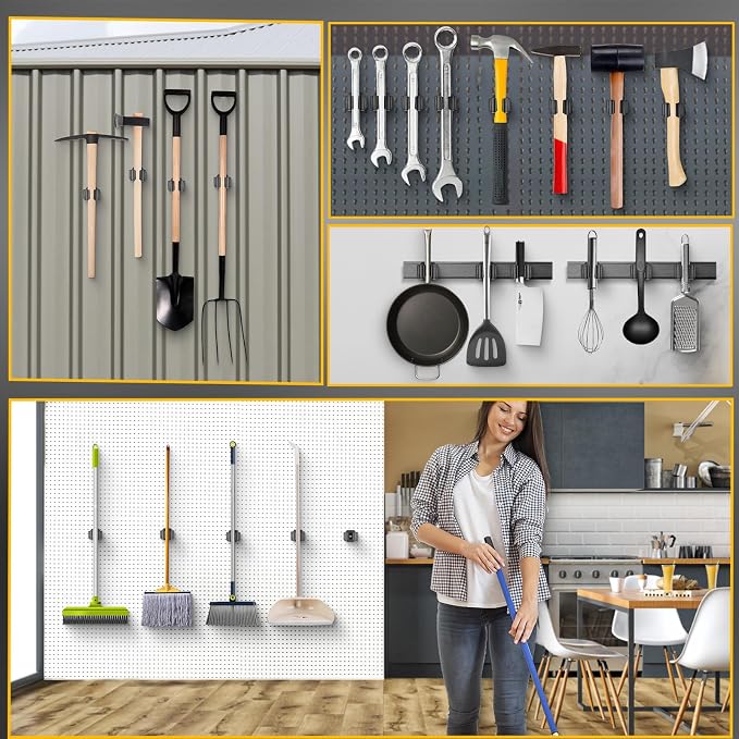 Upgraded Magnetic Broom and Mop Holder Wall Mount, Space-Saving Heavy Duty No Drill Over the Door Broom Gripper RV Camper Wall Organizer,Black,2 Pcs - Image 2