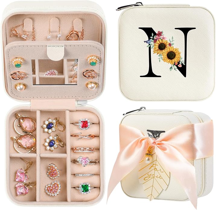 AYGXU Travel Jewelry Box for Women and Girls - Small Case With Initial A-Z - Teacher Gifts by AYGXU
