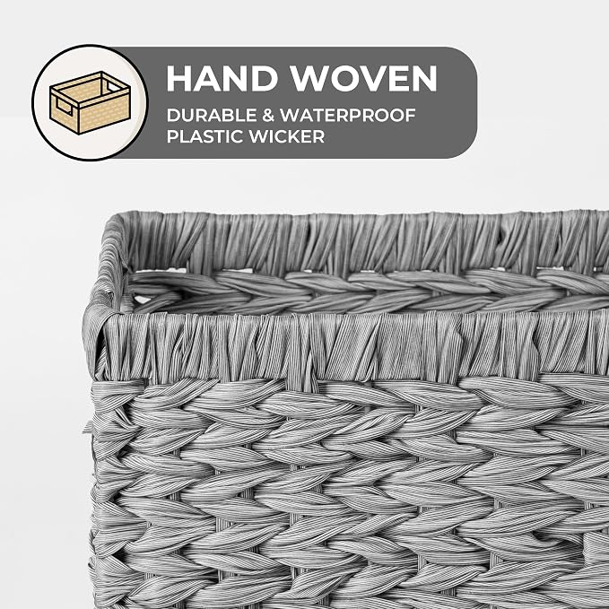 GRANNY SAYS Wicker Baskets with Handles - Gray Storage Baskets (2-Pack) for Organizing Cabinet, Coffee Table - Image 6