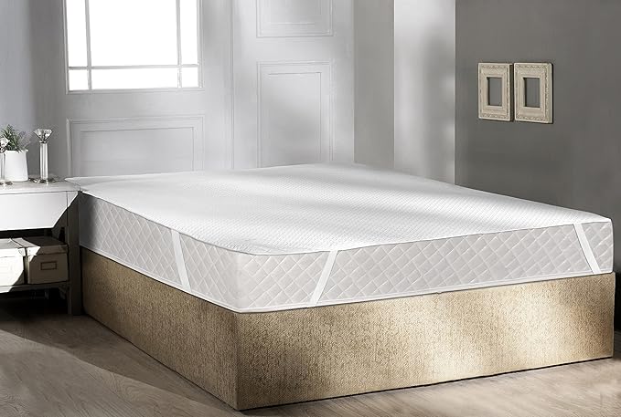 Ambesonne Soft Texture Mattress Pad Quilted Bed Topper for Premium Quality and Comfort Breathable Surface Noiseless Fitted Water Repellent Backing with Durable Elastic Straps, Full
