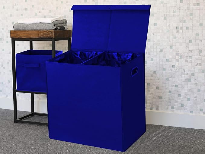 Simple Houseware Double Laundry Hamper with Lid and Removable Bags, Dark Blue - Image 5